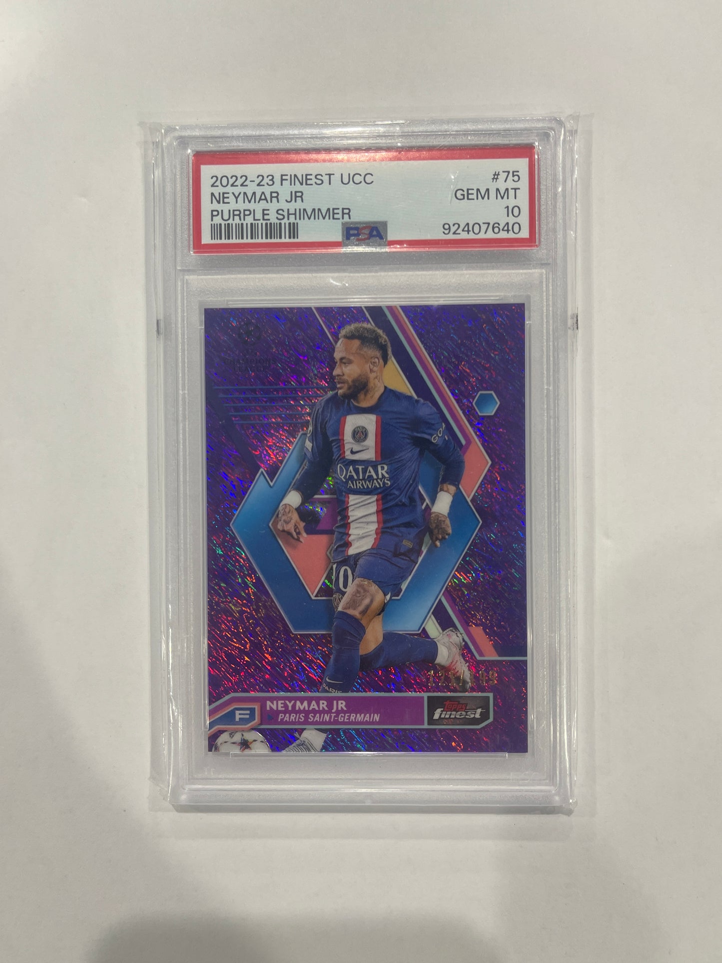 Neymar JR PSA 10 Topps Finest Purple Shimmer numbered 121/199