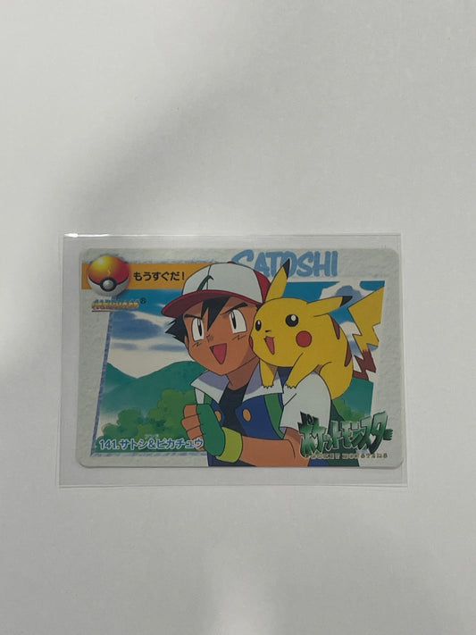 Pokemon Vintage Japanese Carddass 1998 Anime 141 Satoshi Ashe Pikachu