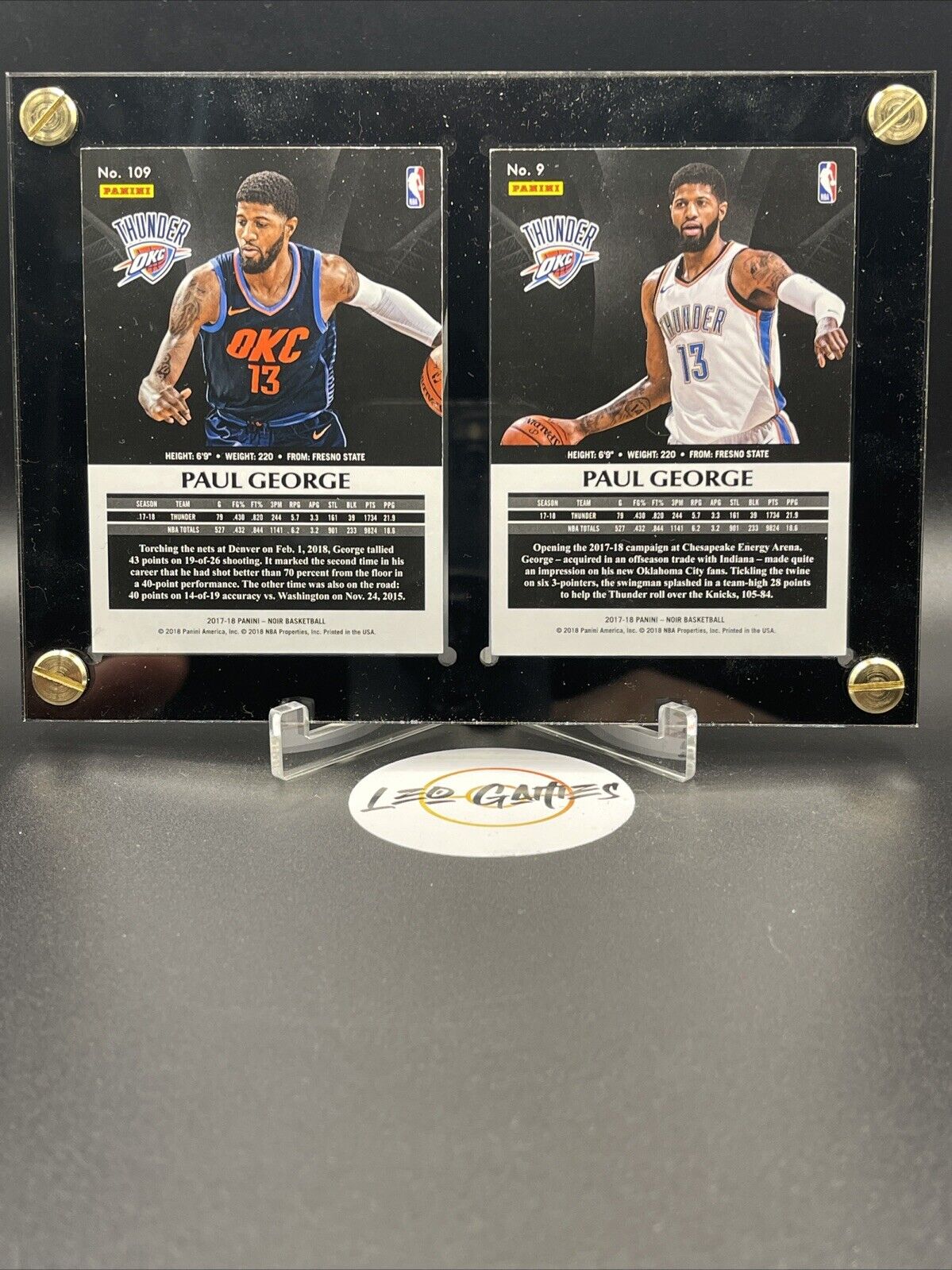 2017-18 PANINI - NOIR BASKETBALL Paul George Numbered Set 05/25 & 08/25