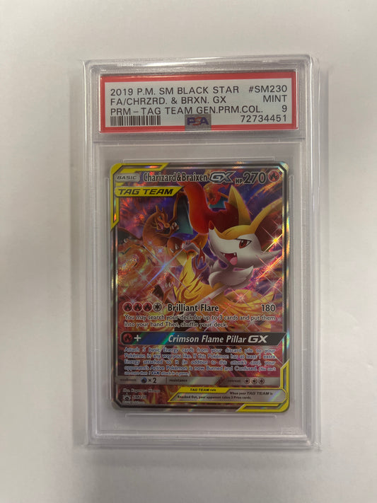 CHARIZARD & BRAIXEN SM230 PSA 9 BLACK STAR PROMO TAG TEAM HOLO ENGLISH