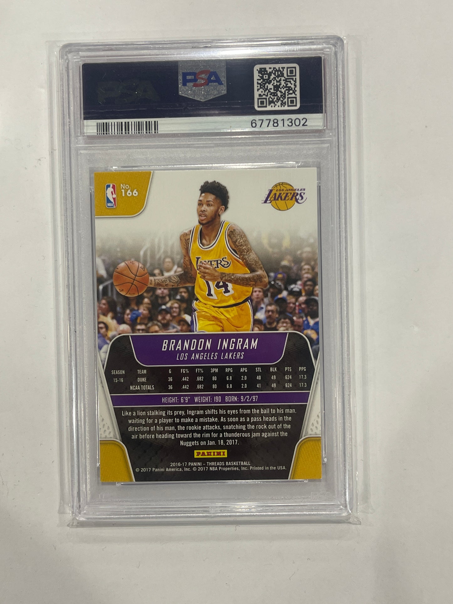 Brandon Ingram PSA 10 2016 Panini Threads #166