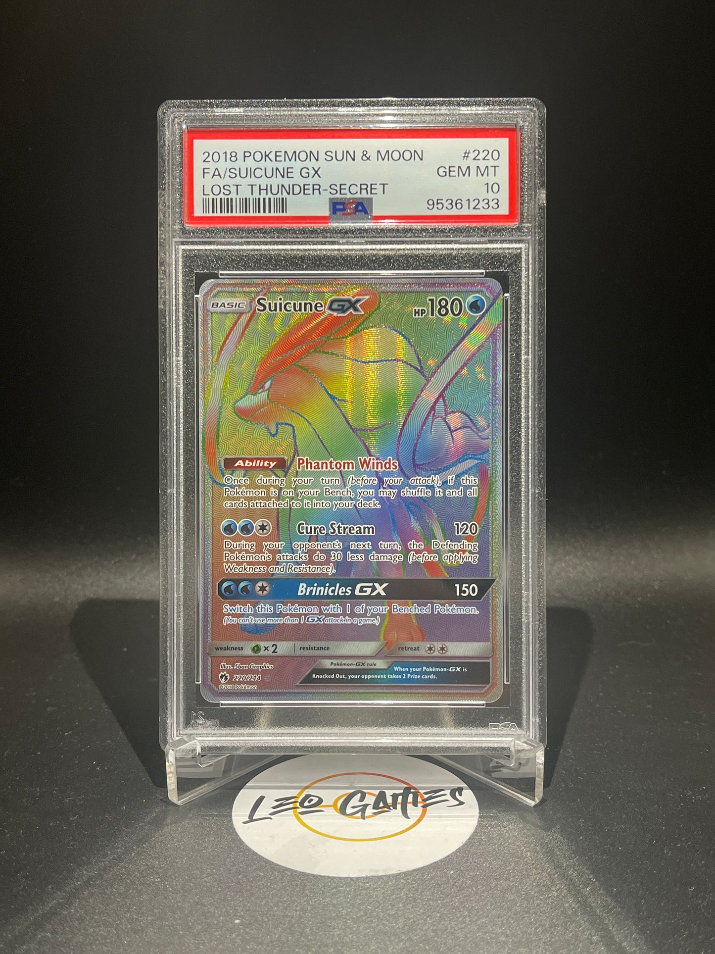 Pokemon - Suicune GX *Secret Rare* Lost Thunder 220/214 PSA 10