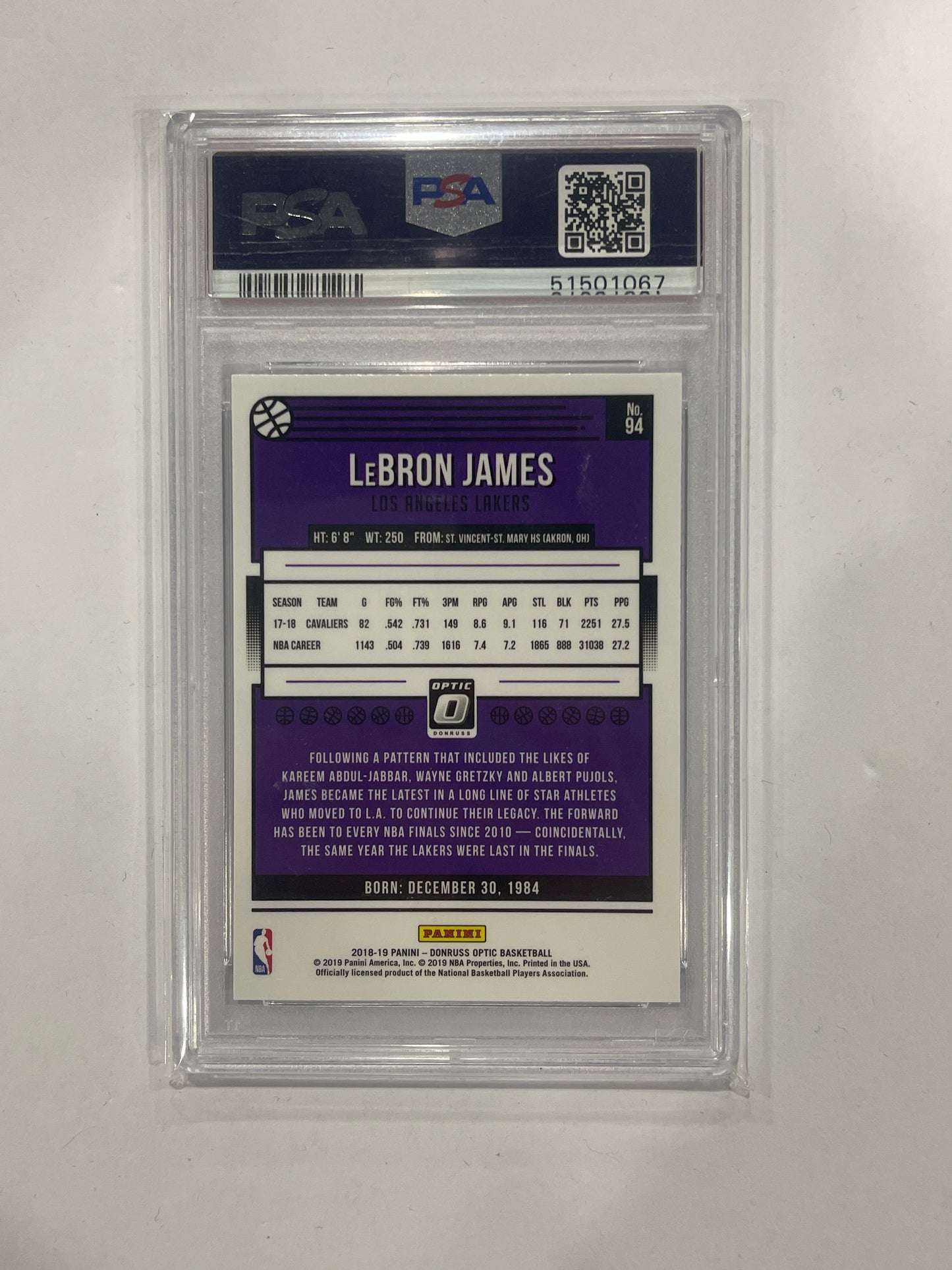 Lebron James PSA 9 2018 Panini Donruss Optic #94