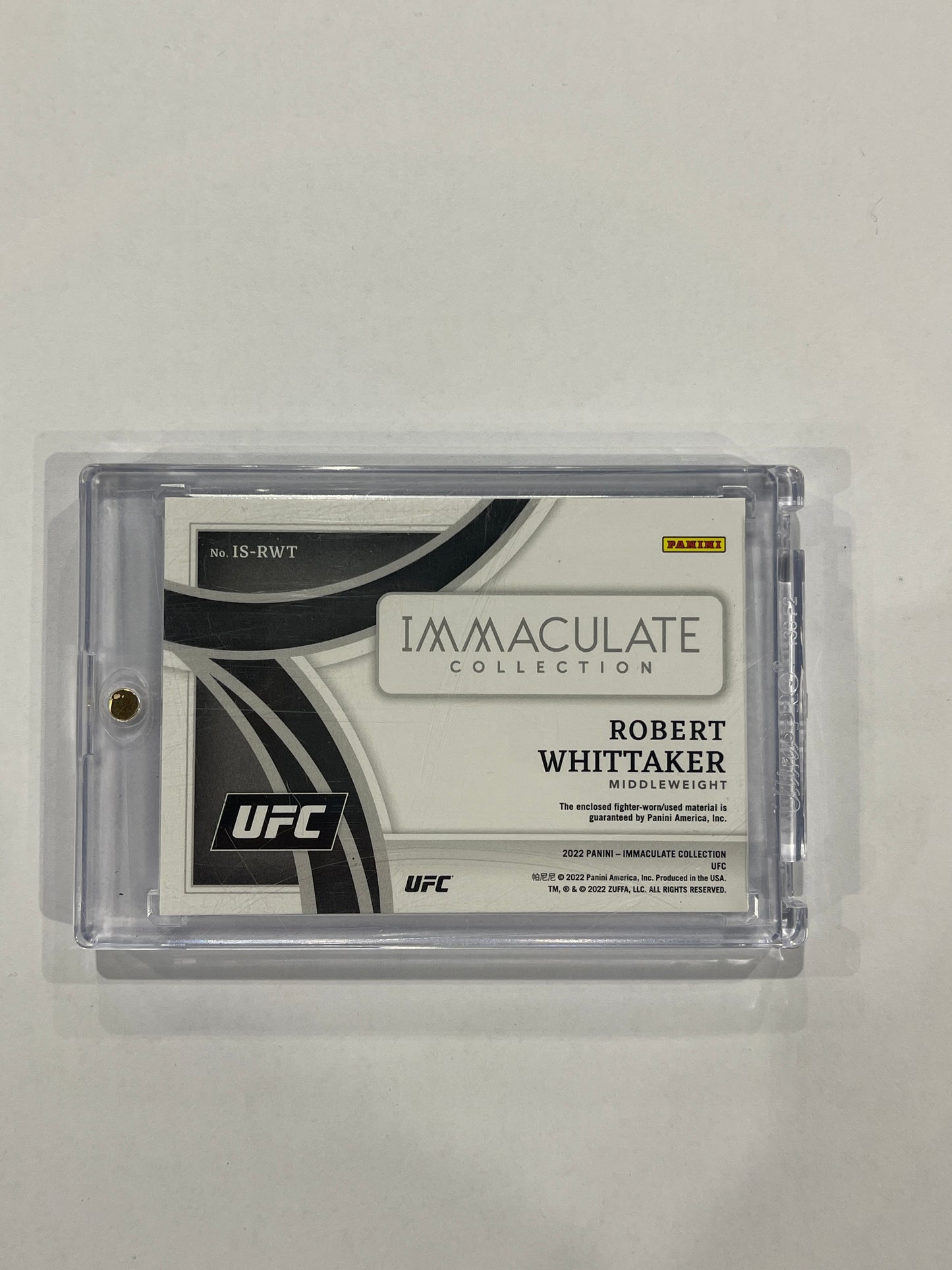 2022 Immaculate UFC Memorabilia Patch #IS-RWT Robert Whittaker 05/99