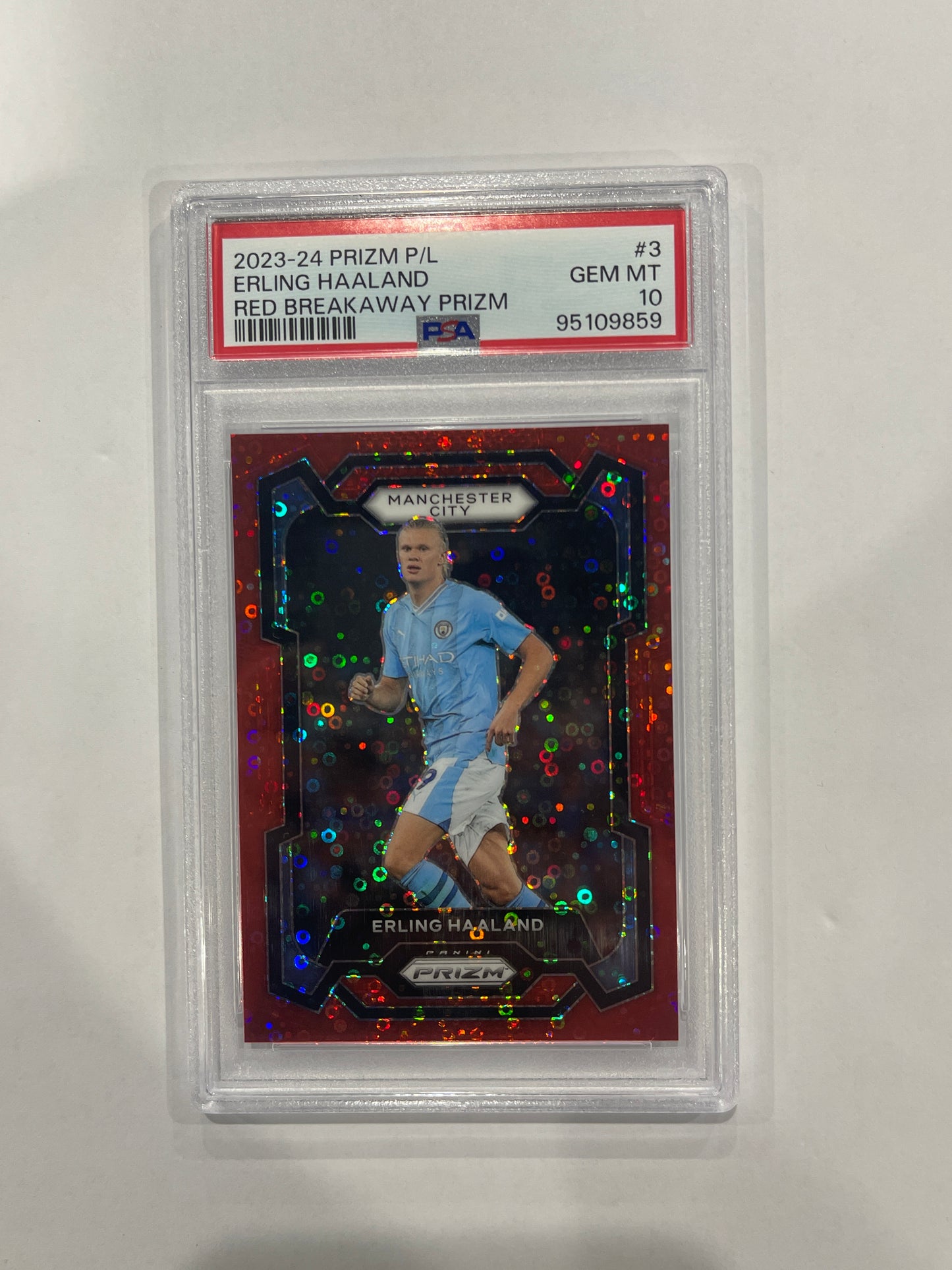 Erling Haaland PSA 10 Red Breakaway Prizm 2023/24 Panini Numbered 11/49