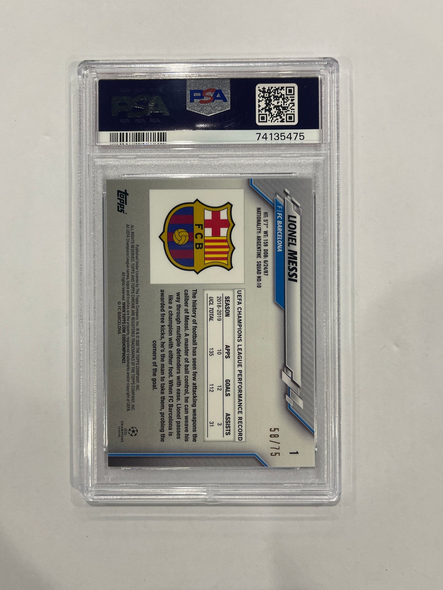 Lionel Messi 2019/20 Topps Chrome UCL Sapphire Edition SP Green Numbered 58/75