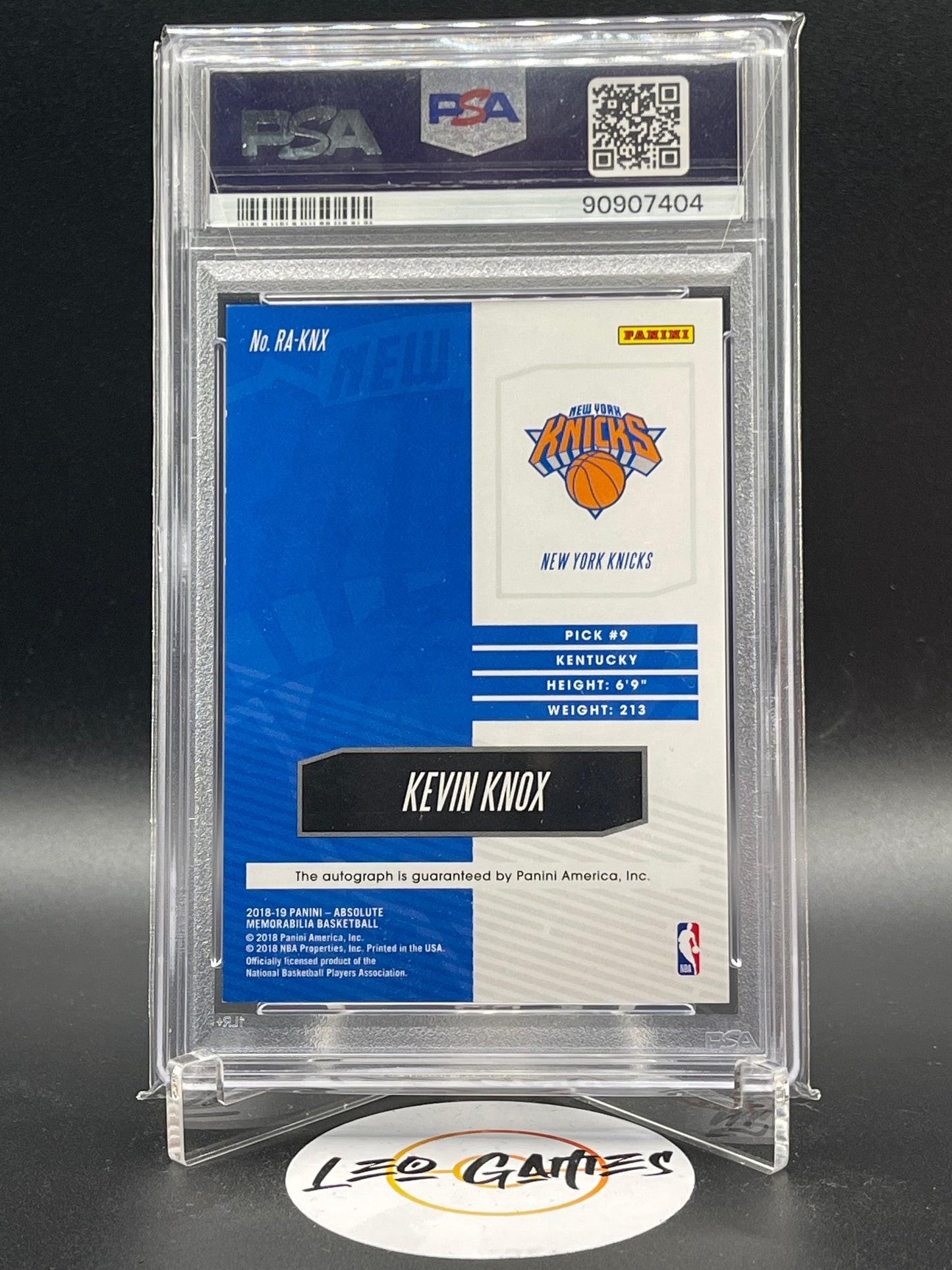 Kevin Knox Autograph 14/25 No.RA-KNX PSA 9