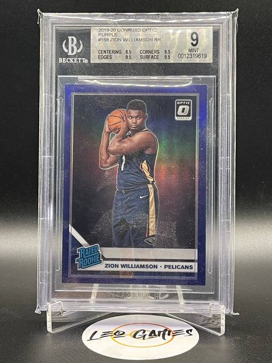 2019-20 Donruss Optic Zion Williamson Rated Rookie Purple Beckett 9