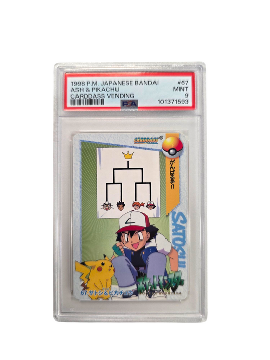 Ash Ketchum & Pikachu #67 Pokemon Anime Collection Carddass Nintendo Japanese PSA 9