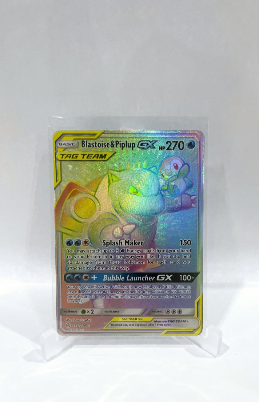 Pokémon Cosmic Eclipse 253/236 Blastoise & Piplup GX Rainbow Secret Rare