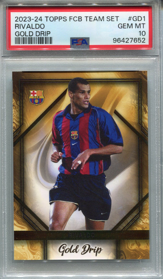 2023-24 Topps FCB Team Set Rivaldo Gold Drip PSA 10