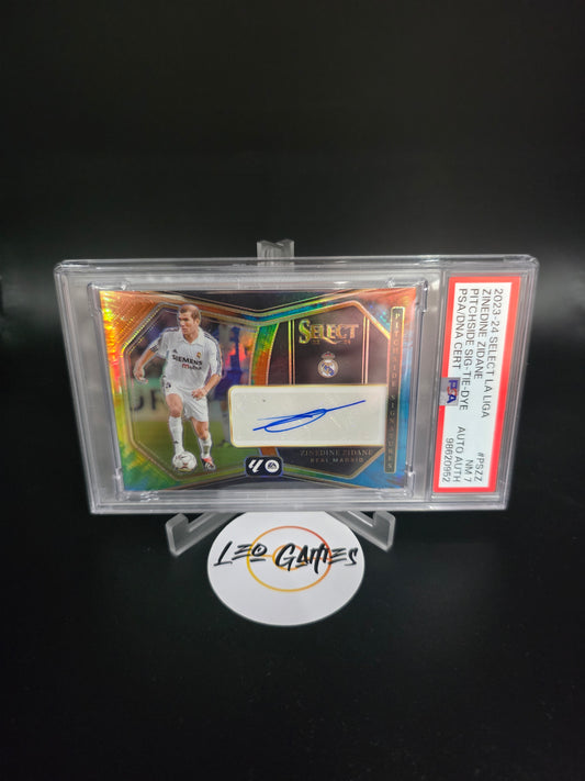 2023-24 Select La Liga Zinedine Zidane Pitchside Signatures Tie-Die 1/15 (book end) PSA 7