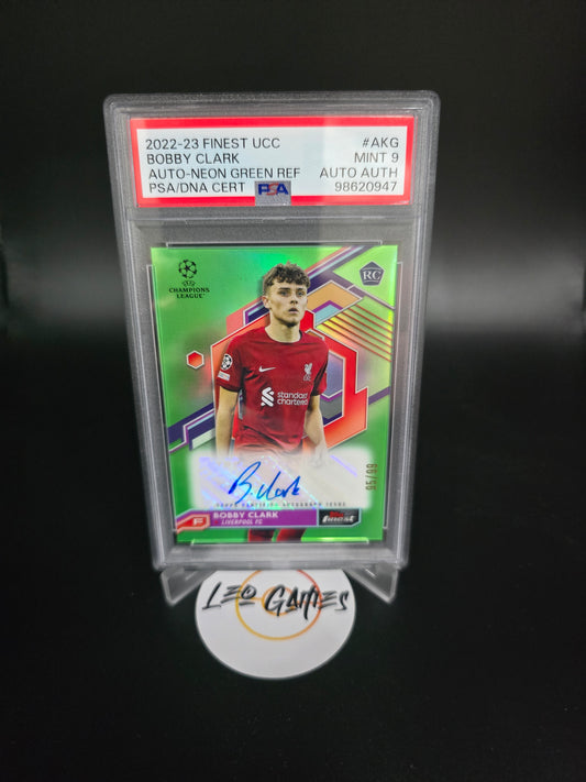 2022-23 Topps Finest UEFA Bobby Clark RC Liverpool #AKG Neon GREEN /99 PSA 9