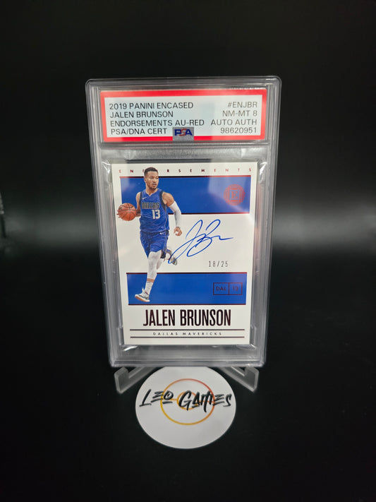 2019-20 Panini Encased Basketball Endorsements Red Auto #EN-JBR Jalen Brunson /25 PSA 8